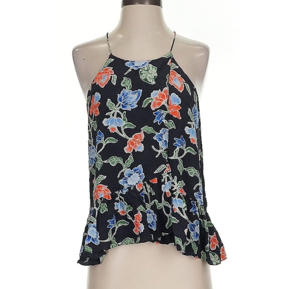 Joie Black and Orange Asymmetrical Ruffled Camisole